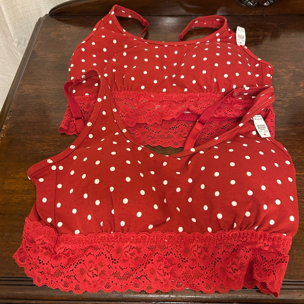 Maurice’s Red and White Polka Dot Lace Bralette Set of 2 Size Medium NWT - Picture 1 of 4
